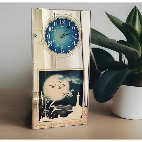 Vintage 70s Brytone Lighthouse Nautical Mirror Clock MCM - Picture 1 of 4